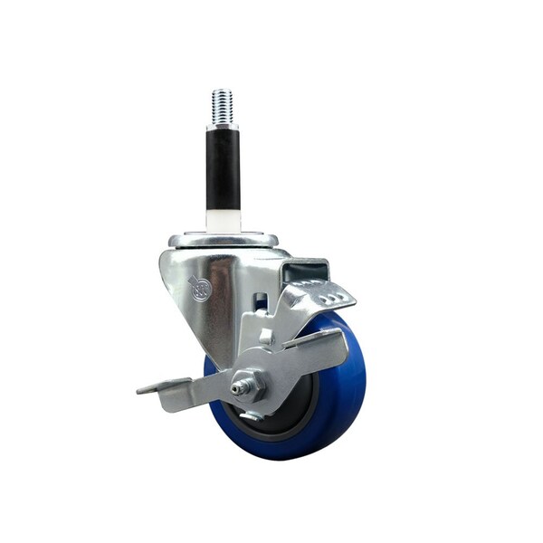 3'' Blue Poly Swivel 7/8'' Expanding Stem Caster with Brake